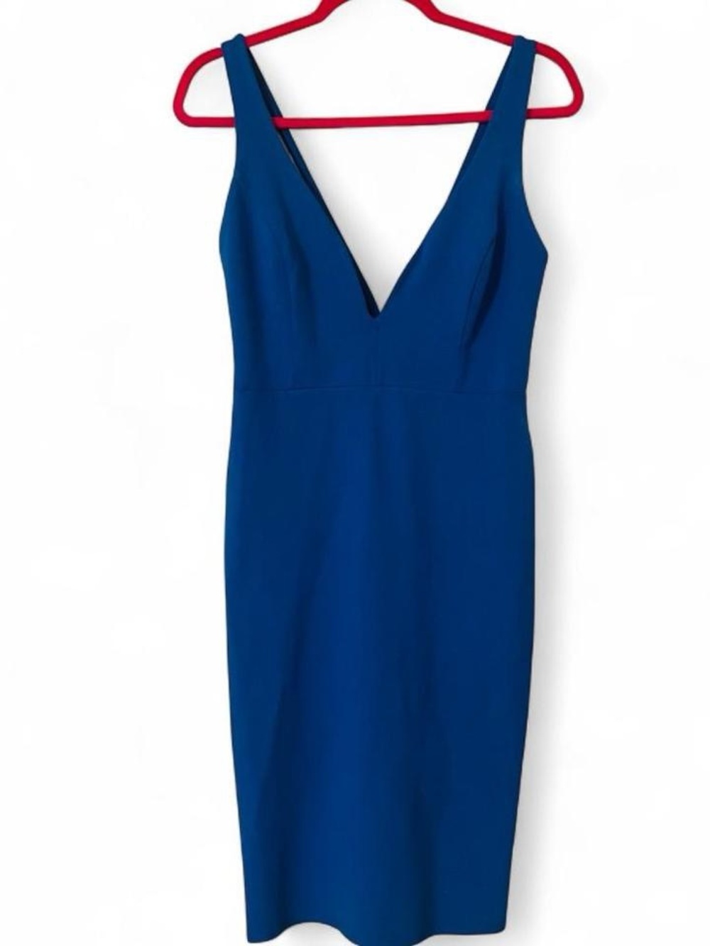 Solemio LA Royal Blue Deep V Neck Double Strap Bodycon Midi Dress L
